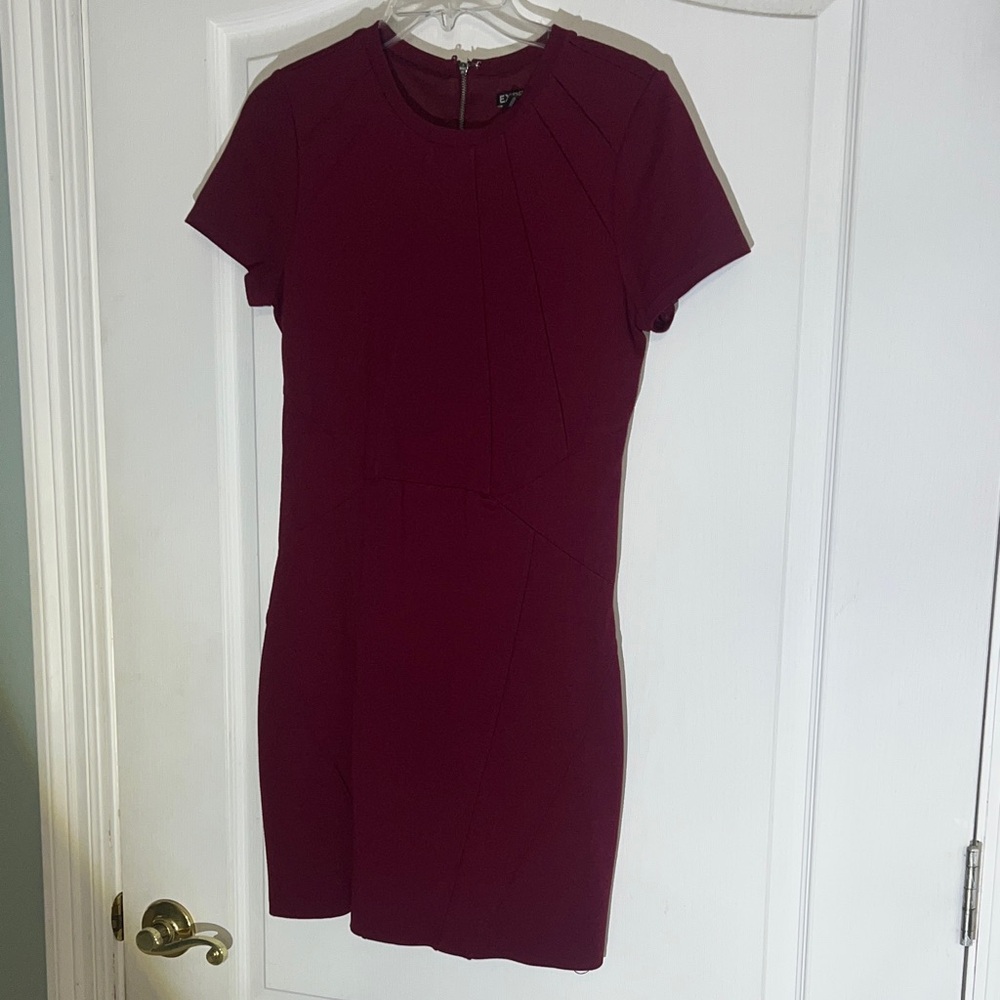 Express Burgundy Short Sleeve Sheath Dress
